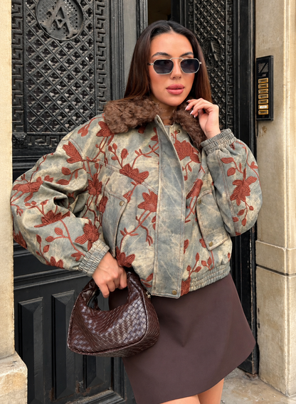 Veste Brodée Col Fourrure