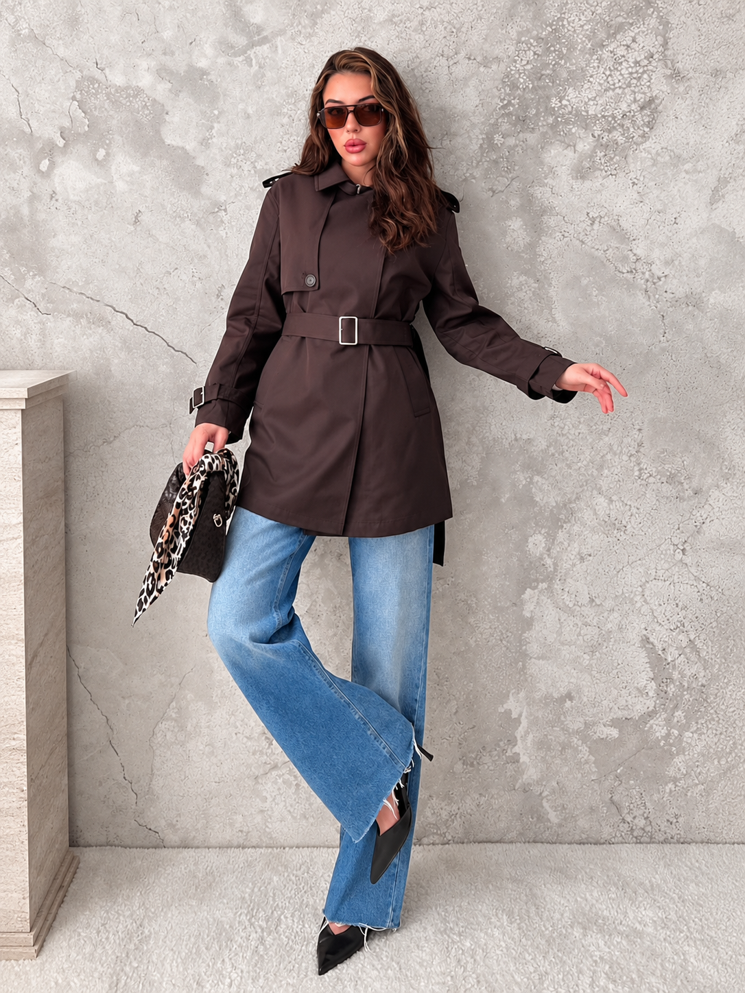 Trench Coat Ceinturé – Marron